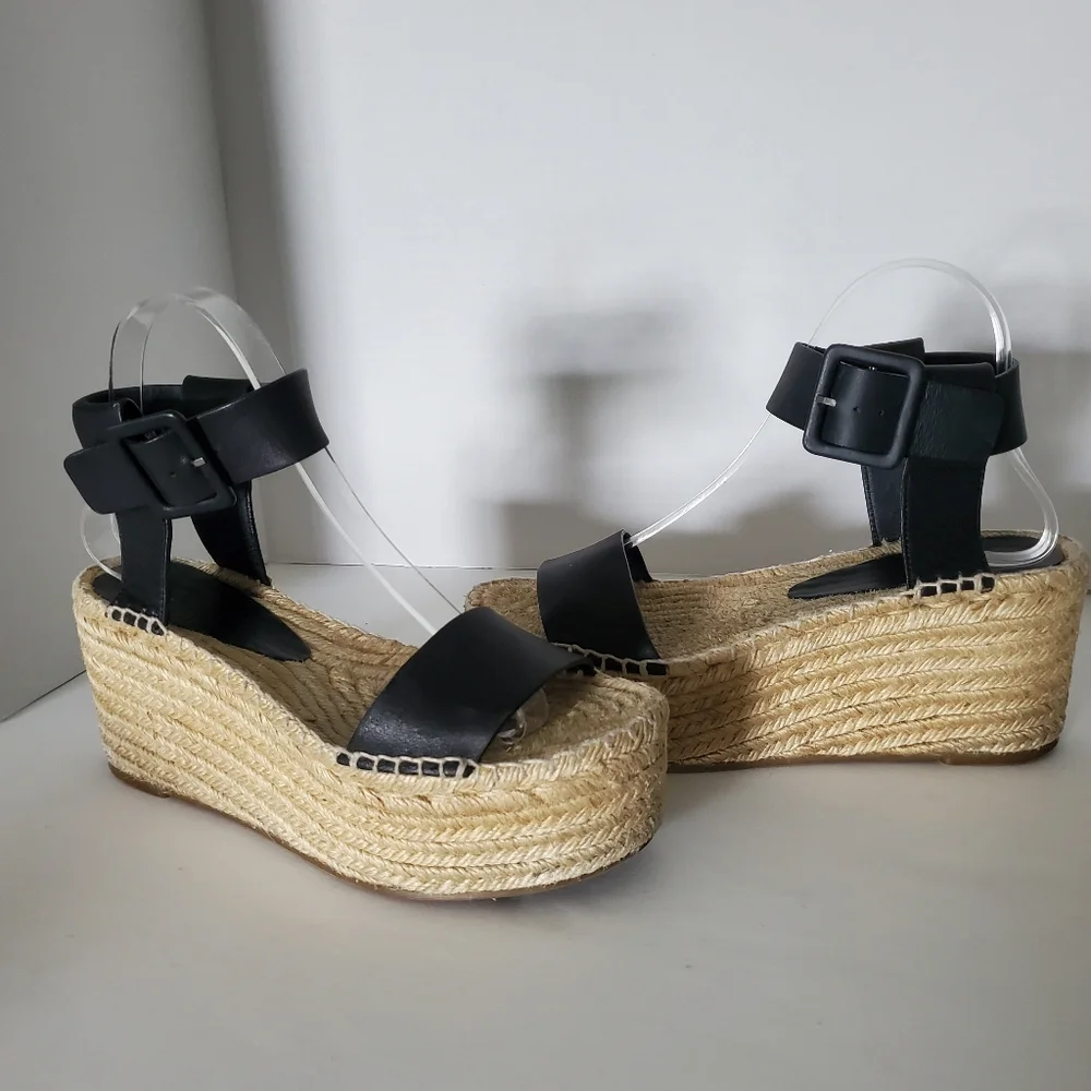 Vince Abby Leather Platform Espadrille Sandals in Black Size